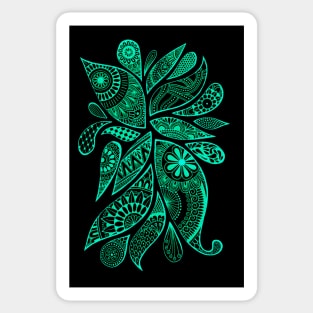 Abstract Zentangle Swirls Design (cyan on black) Sticker